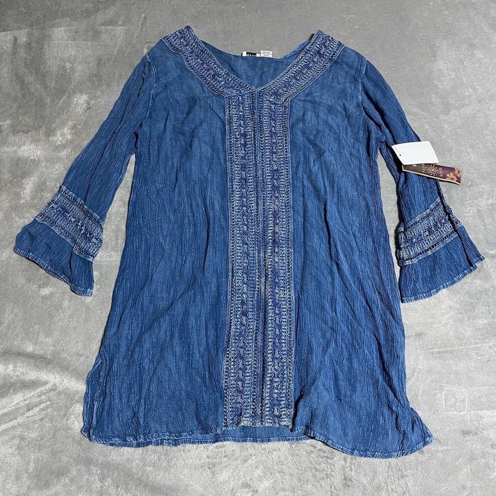 Raya‎ Sun Dress Womens Small Medium Blue Boho Beach Cover Up Knee Length